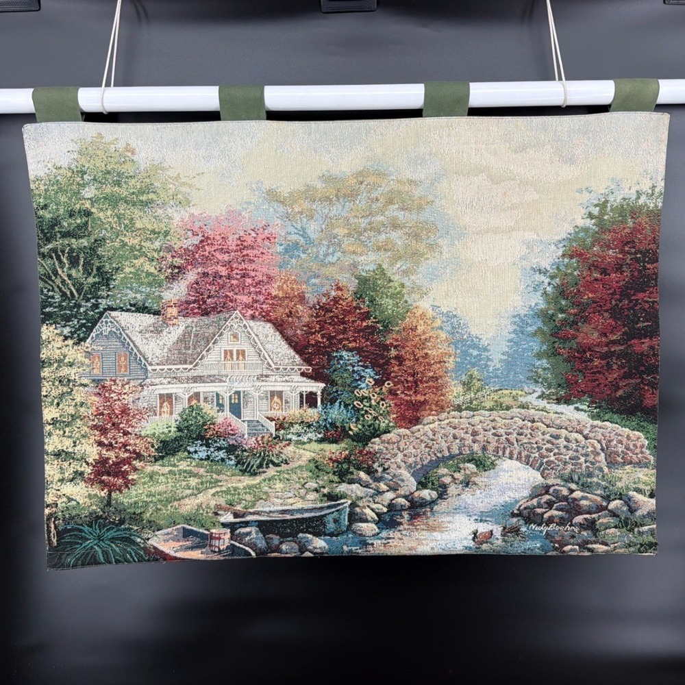Nicky Boehme Autumn Tranquility Tapestry 36x26 Scripture Cottage Wall Hanging